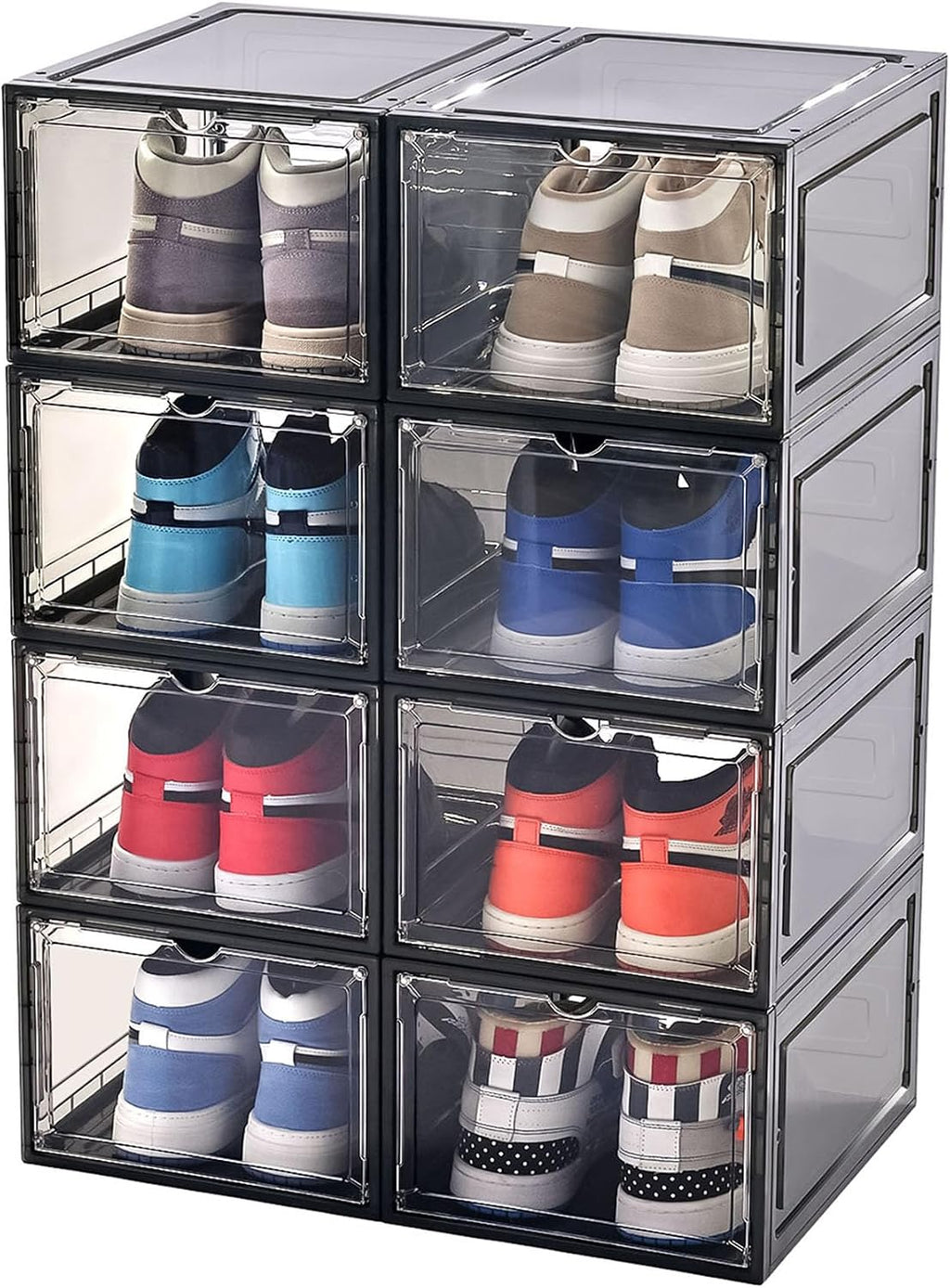 KEFA XL Shoe Storage Box, 8 PACK Shoe Boxes Clear Plastc Stackable Organizer