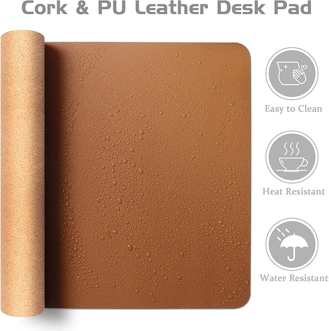 Aothia Double-Sided Desk Pad, 35.4" x 15.7"Leather Desk Mat, Eco Cork Desk Pad - Image 2