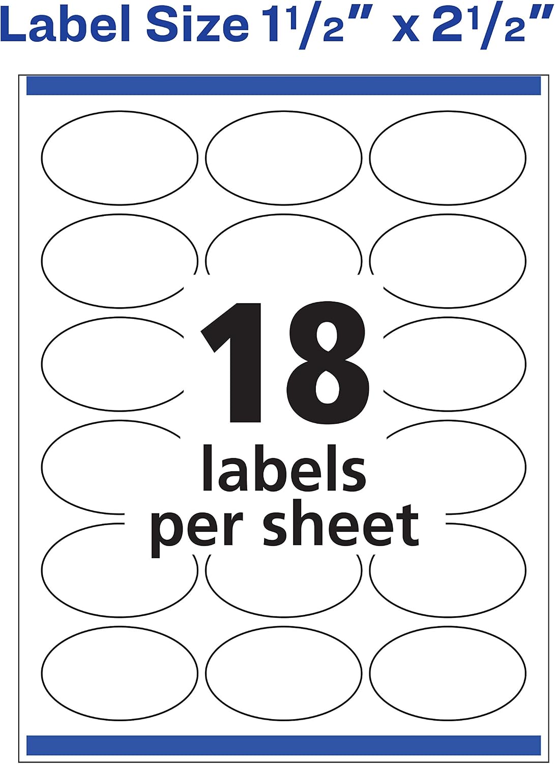 Avery Printable Blank Oval Labels, 1.5" x 2.5", Glossy White, 180 Customizable Labels (22804)