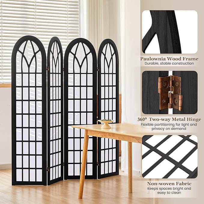 Asnefeli Room Divider 4 Panel, Japanese Shoji Privacy Screen - Image 3