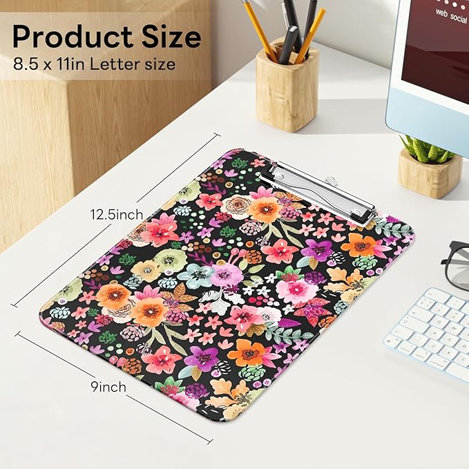 Luminzo Plastic Cute Clipboard Low-Profile Metal Clip, A4 Letter Size 9 x 12.5 - Image 2