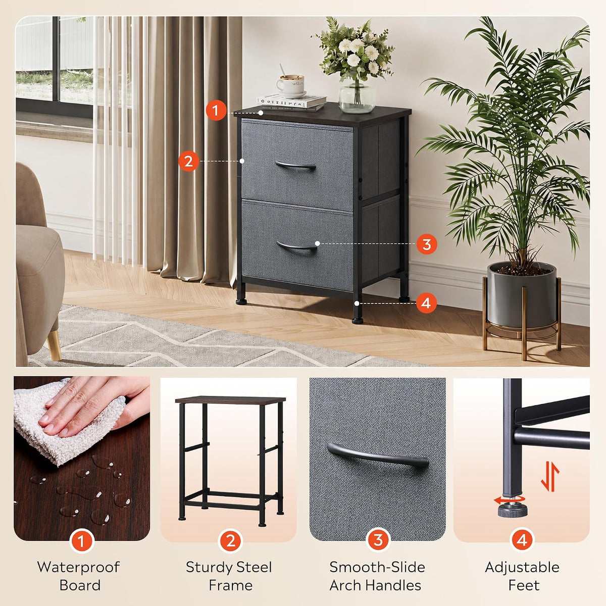 WLIVE Nightstand, 2 Drawer Dresser for Bedroom, Small Dresser with 2 Drawers,...