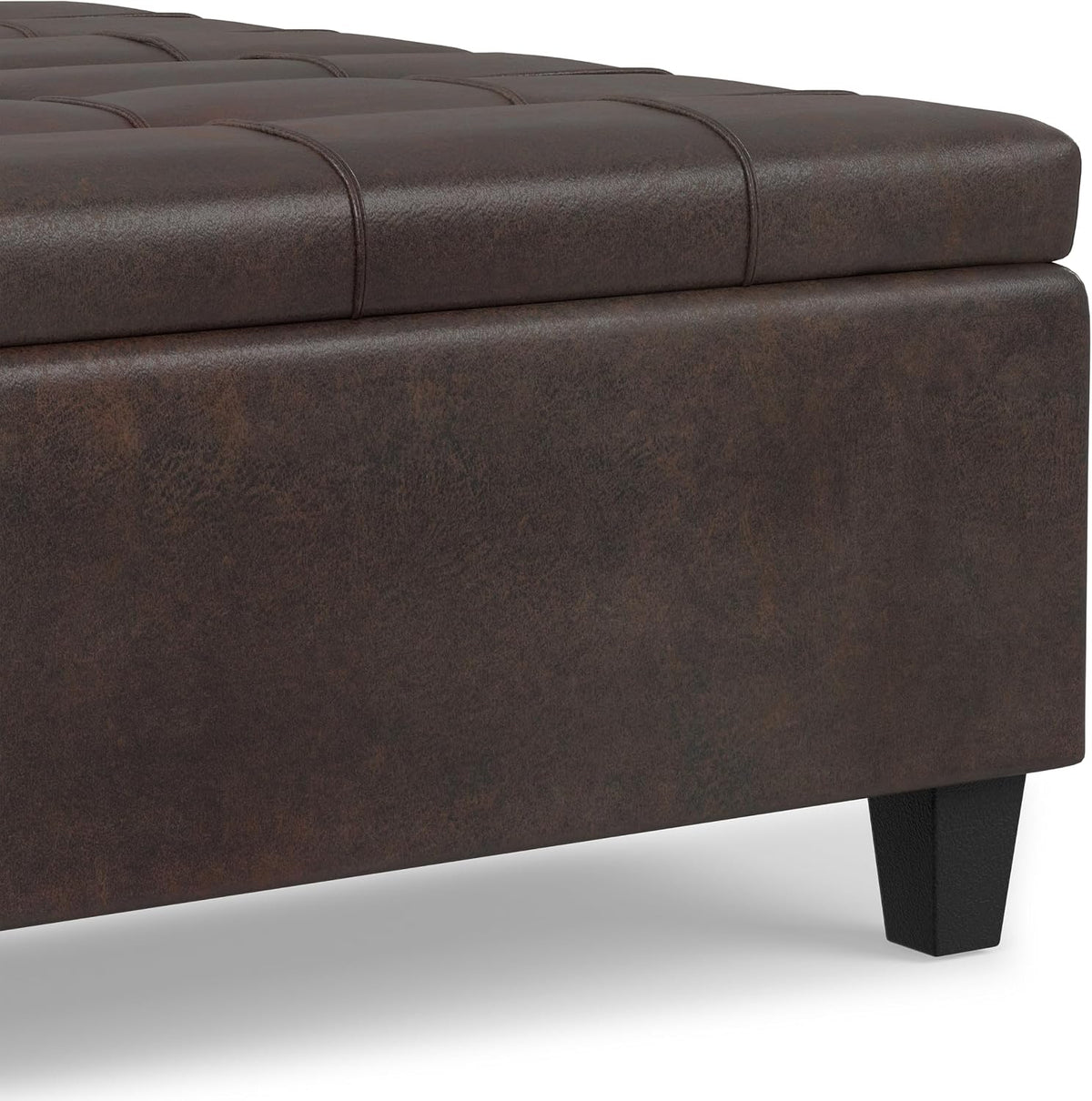 SIMPLIHOME Harrison 40" Wide Vegan Leather Ottoman in Distressed Brown