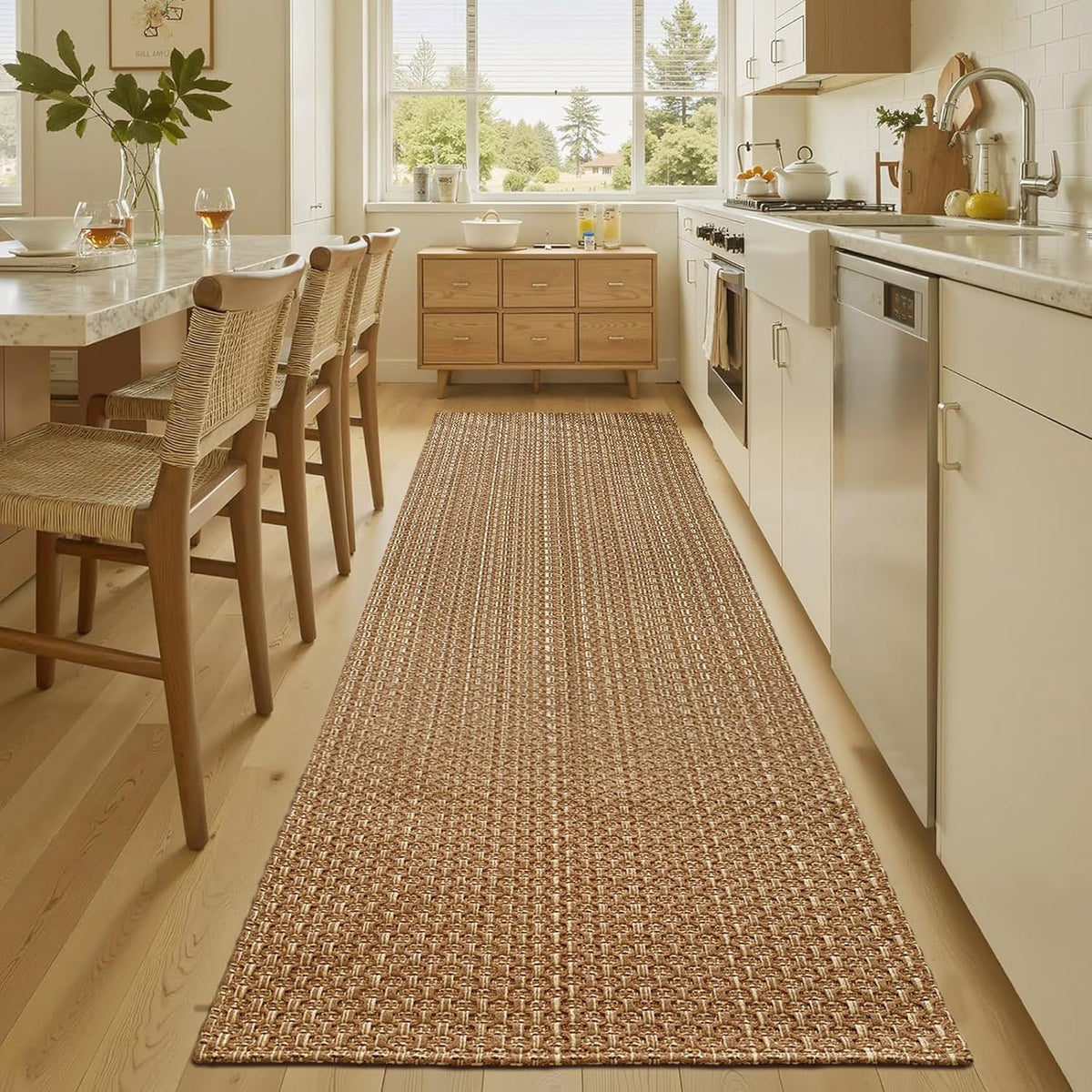 tan brown faux jute runner rug 2x6 ft,braided, close-up detail