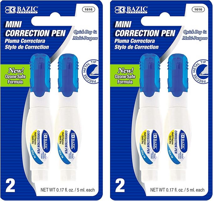 BAZIC Products Correction Pen – Corrections Fluid, Precise Metal Tip White Out by BAZICProducts