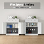 CJF Metal Storage Cabinet, Locking Storage Cabinet with 1 Drawer and Adjustable Shelf, 36" H x 28" W x 16" D White Metal Cabinets for Office, Home, Garage