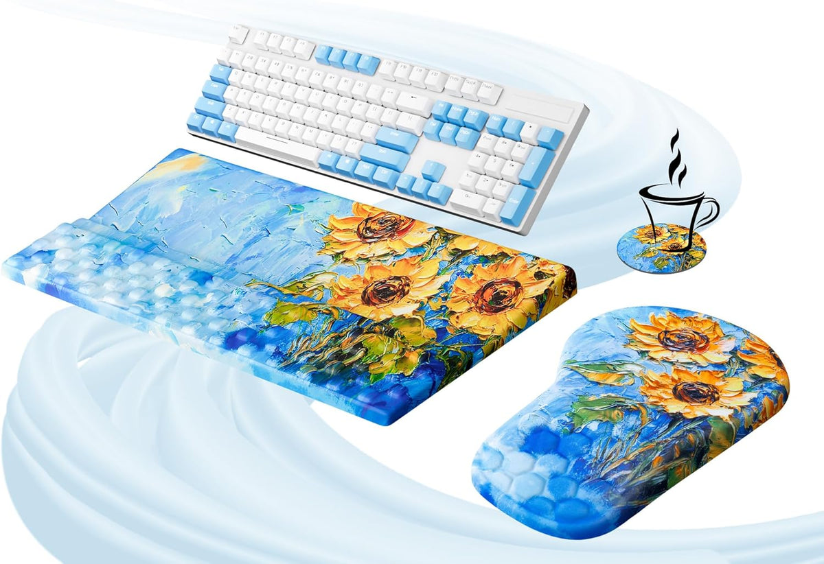 Ospelelf Ergonomic Mouse Pad and Keyboard Stand Wrist Rest Set, Memory Foam