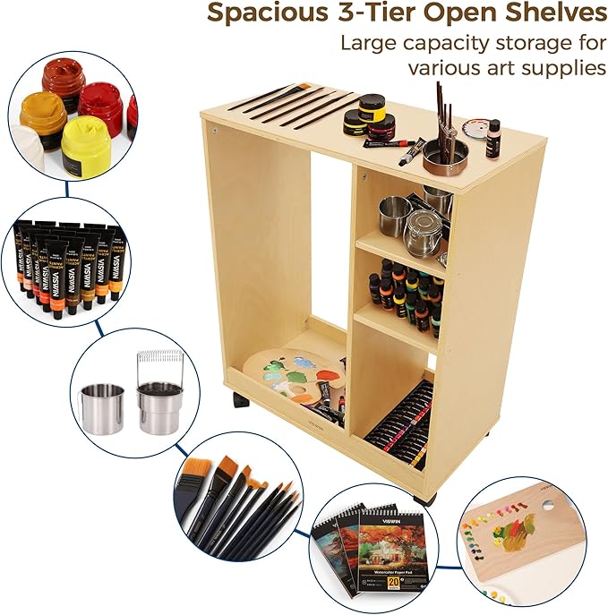 VISWIN Art Cart Organizer, Solid Pine Wood Art Supply Storage Organizer - Image 5
