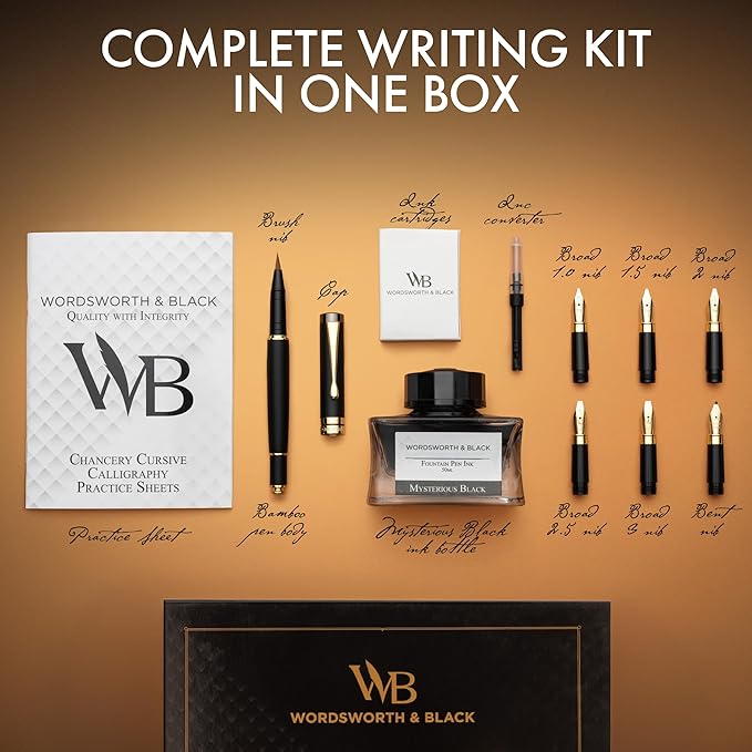 Wordsworth & Black Calligraphy Pen Gift Set, Includes Ink Bottle, 6 Ink - Image 3