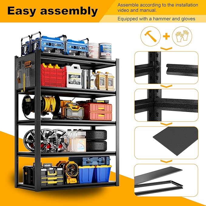 Storage Shelves with Pegboard, Metal Shelving Adjustable Shelves, Garage - Image 3