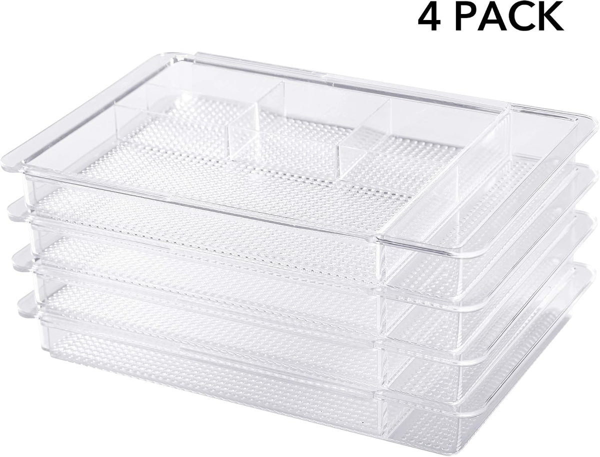Oubonun Expandable Shallow Vanity Plastic Makeup Drawer Organizers, 4 Pack