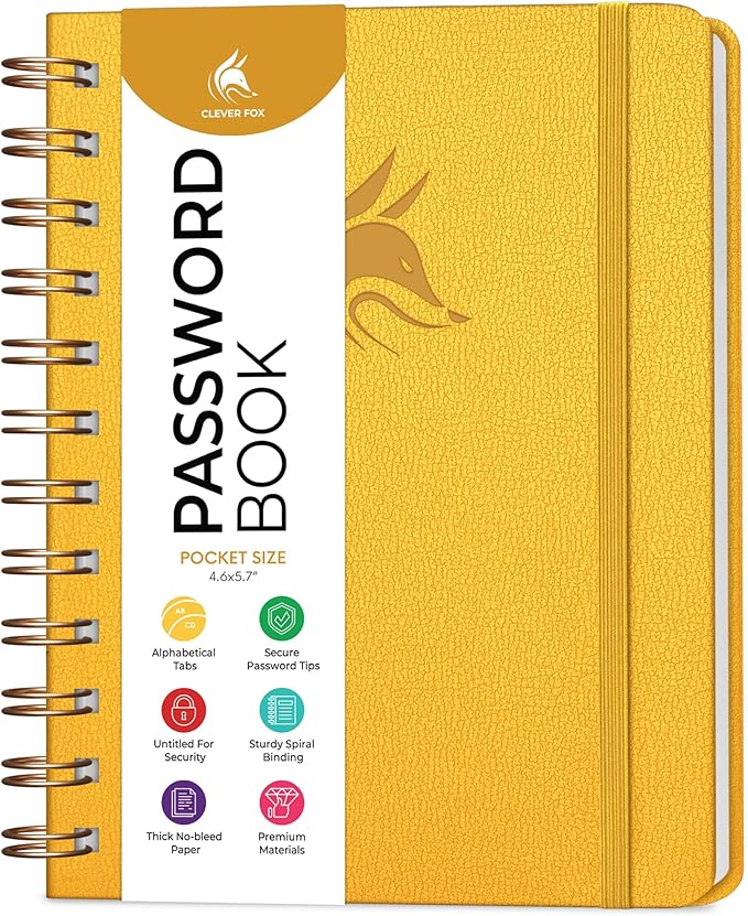 Clever Fox Password Book Spiral – Mini Internet Address & Password Organizer by CleverFox
