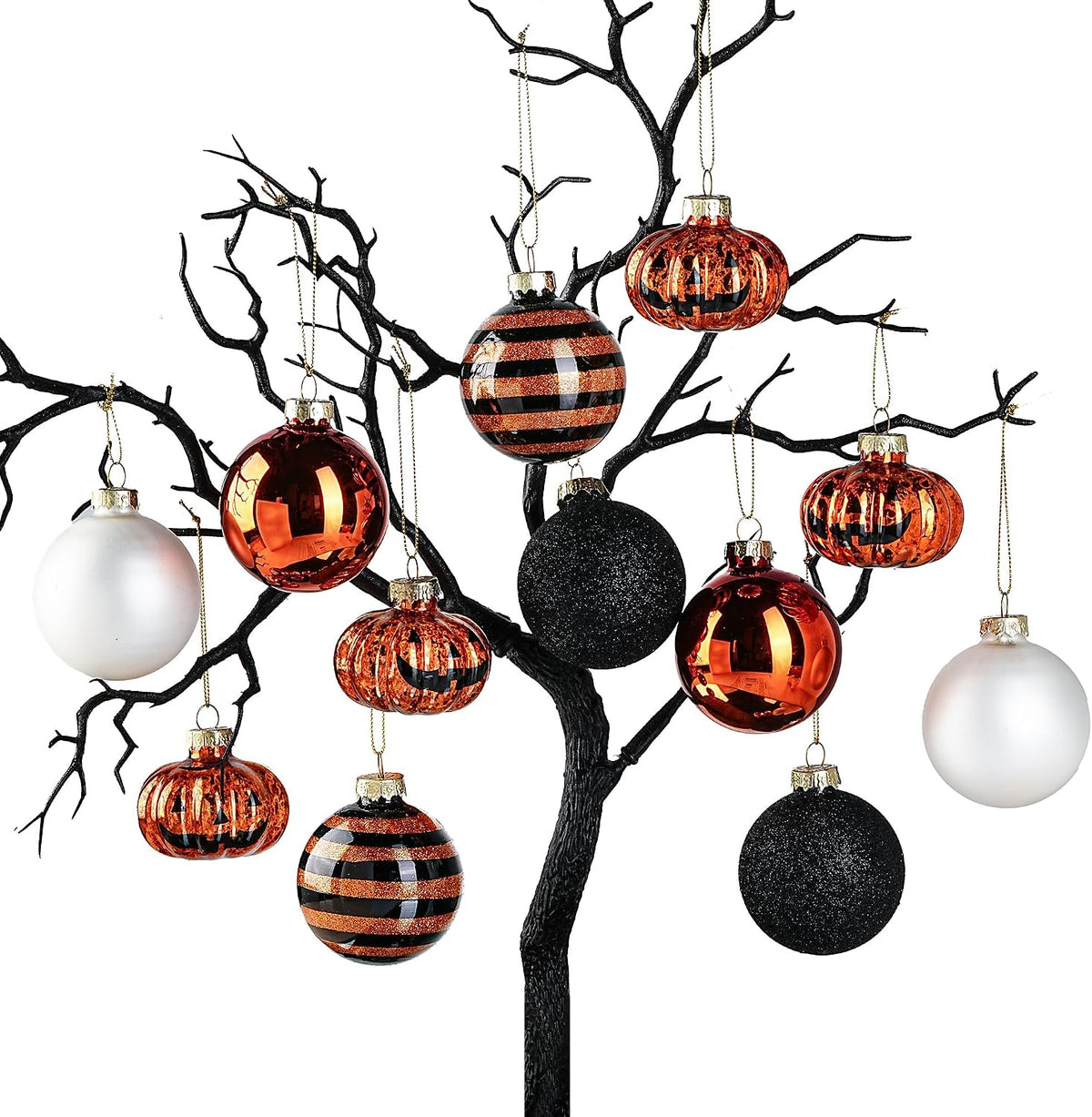 12 Pack Halloween Tree Ornaments, Small Glass Halloween Ornament for Indoor