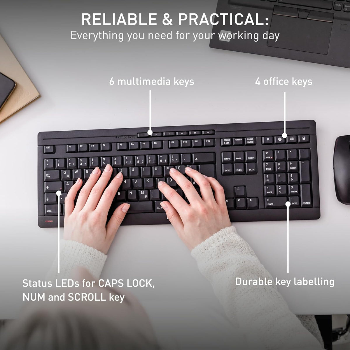 CHERRY Stream Desktop, Wireless Keyboard & Mouse Combo, 2.4 GHz Connectio...
