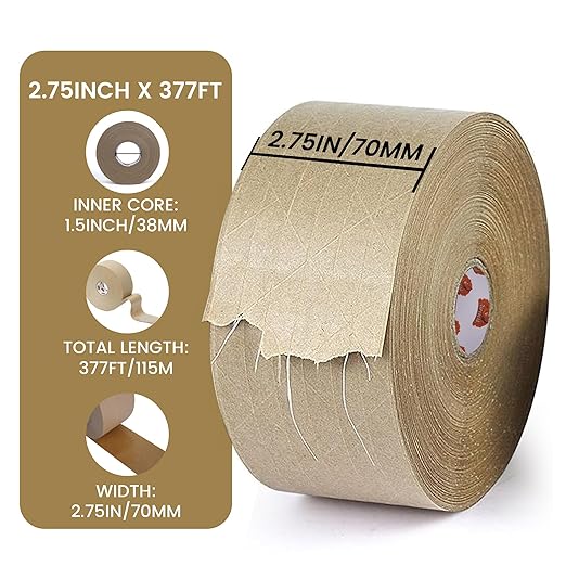 TAPEBEAR 1.5" Core Water Activated Tape, Fiber Reinforced Gummed Tape 2.75inch - Image 5