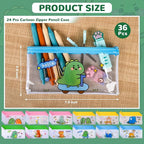 Ulema 24 Pcs Back to School Gifts Cartoon Mesh Pencil Pouch Bags Plastic Zipper - Image 2