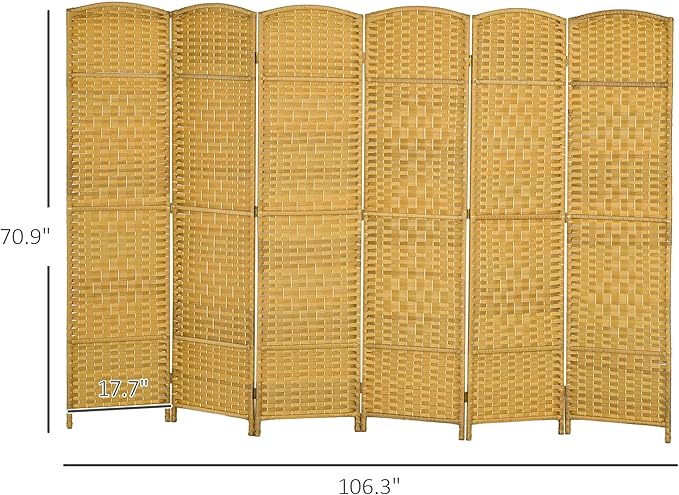 HOMCOM 6 Panel Room Divider, Hand-Woven Freestanding Wall Partition - Image 7