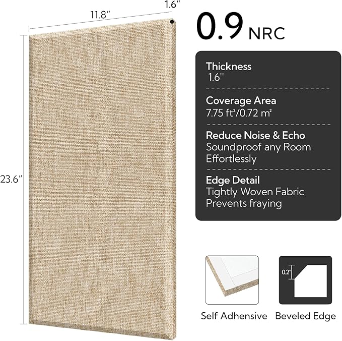Olanglab Fiberglass Acoustic Wall Panels 4 Pack, 11.8'' x 23.6'' Sound Panels - Image 2