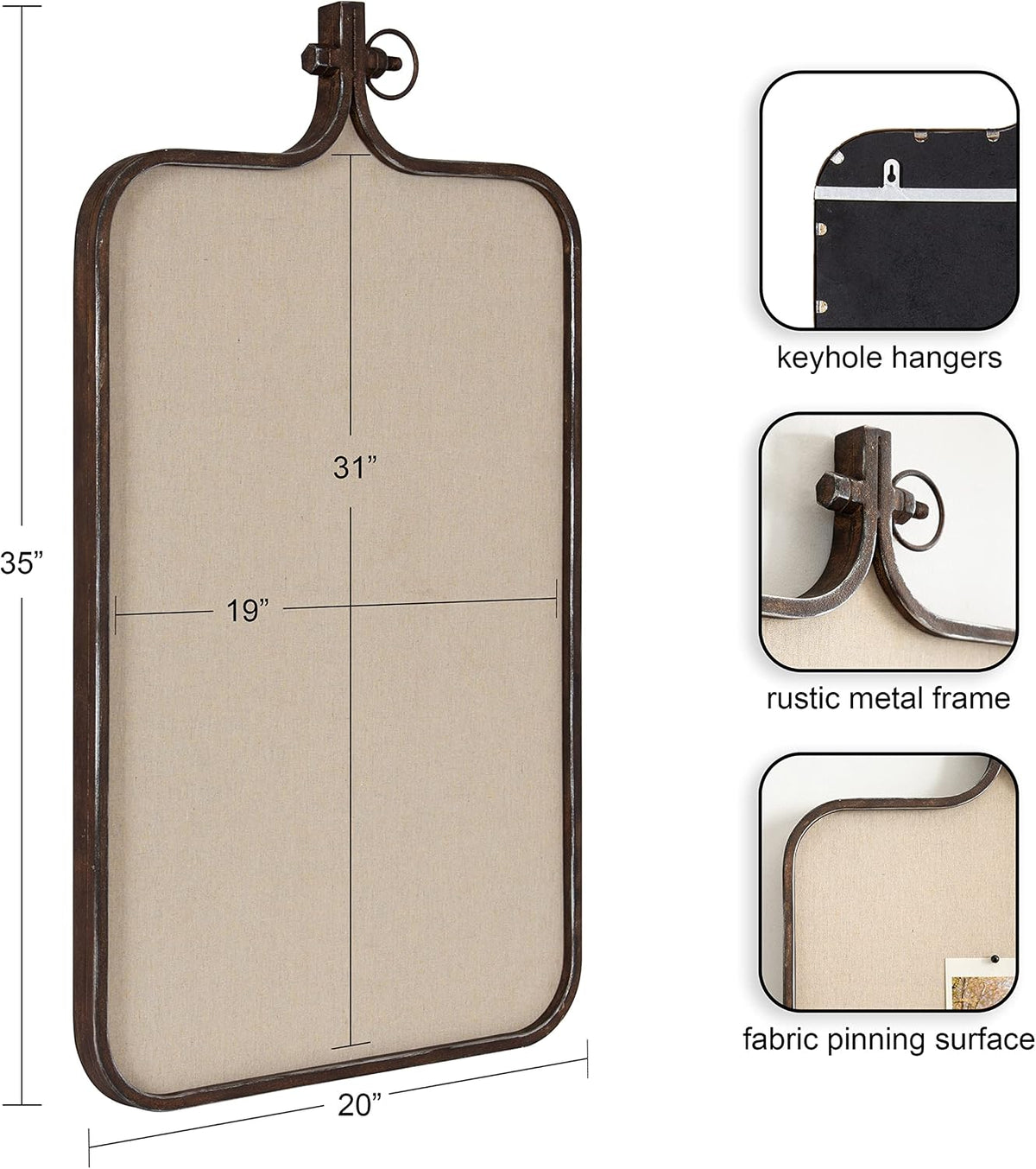 Kate and Laurel Yitro Modern Farmhouse Metal Rectangle Decorative Pinboard, 2...