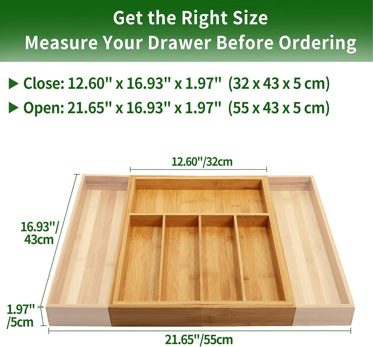 VaeFae Bamboo Drawer Organizer, Large, Natural