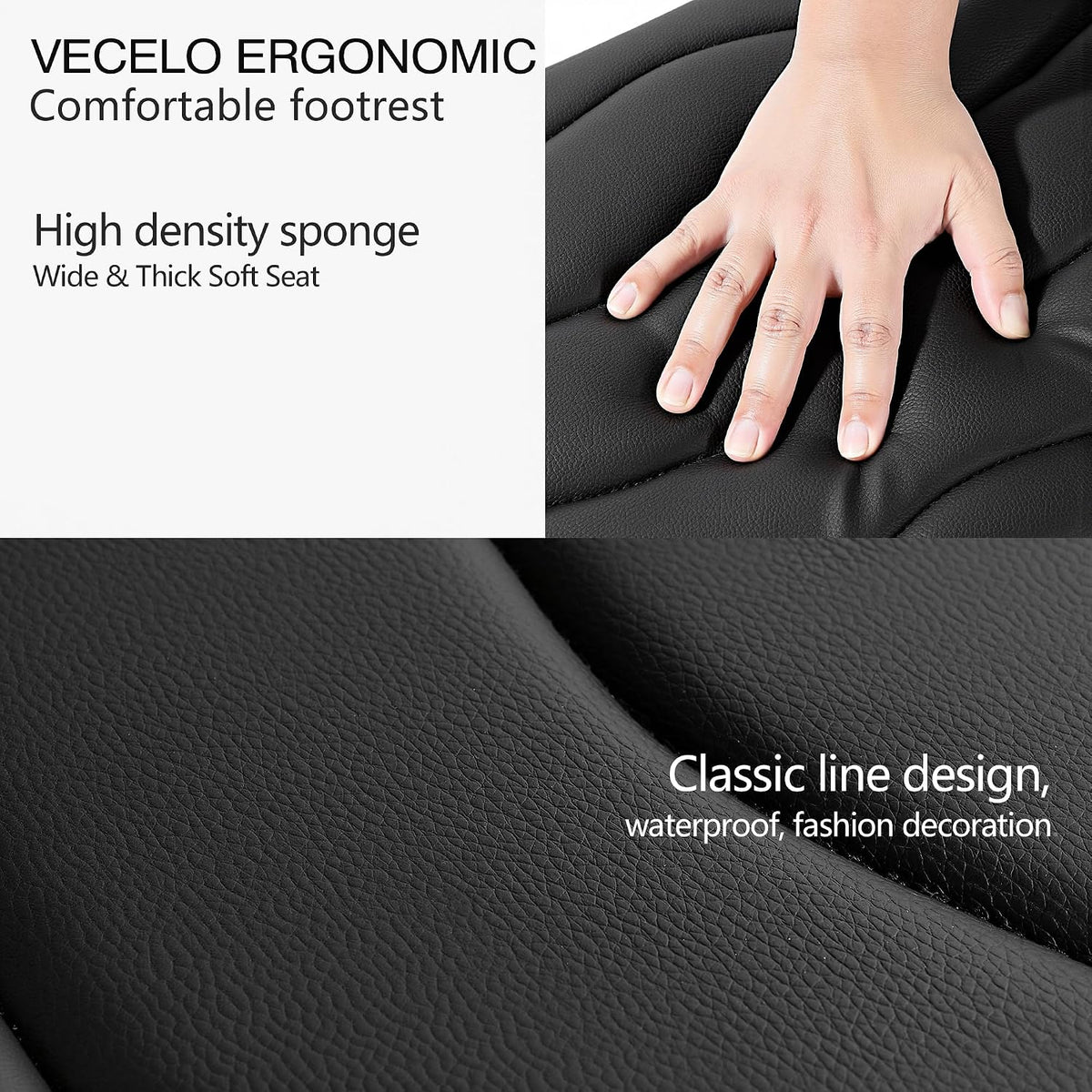 VECELO Under Desk Footrest, PU Ergonomic Foot Rest with Comfort Padding, Heig...