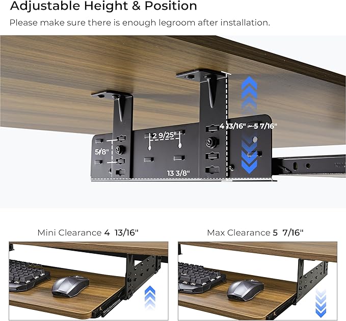 EUREKA ERGONOMIC Adjustable Keyboard Tray Under Desk, 28x11 Inch Large Slide - Image 4