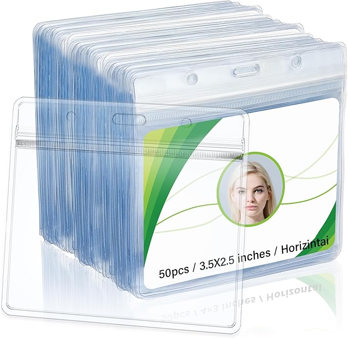 3.5x2.5 Inches Horizontal Badge Holder, Badge Sleeve Fits Name Tag by RIDEIWAKE