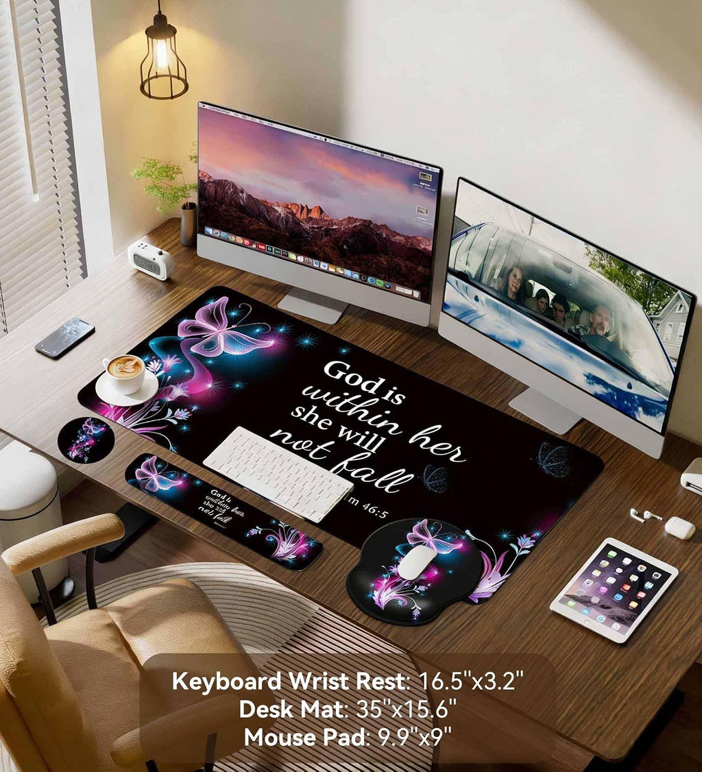 Desk Mat Set Keyboard and Mouse Pad with Wrist Rest Support | Ergonomic,Pain Relief, 4-in-1 Large Big Mousepad Computer Mats,Desk Pad Matt Mats for Desktop Home & Office