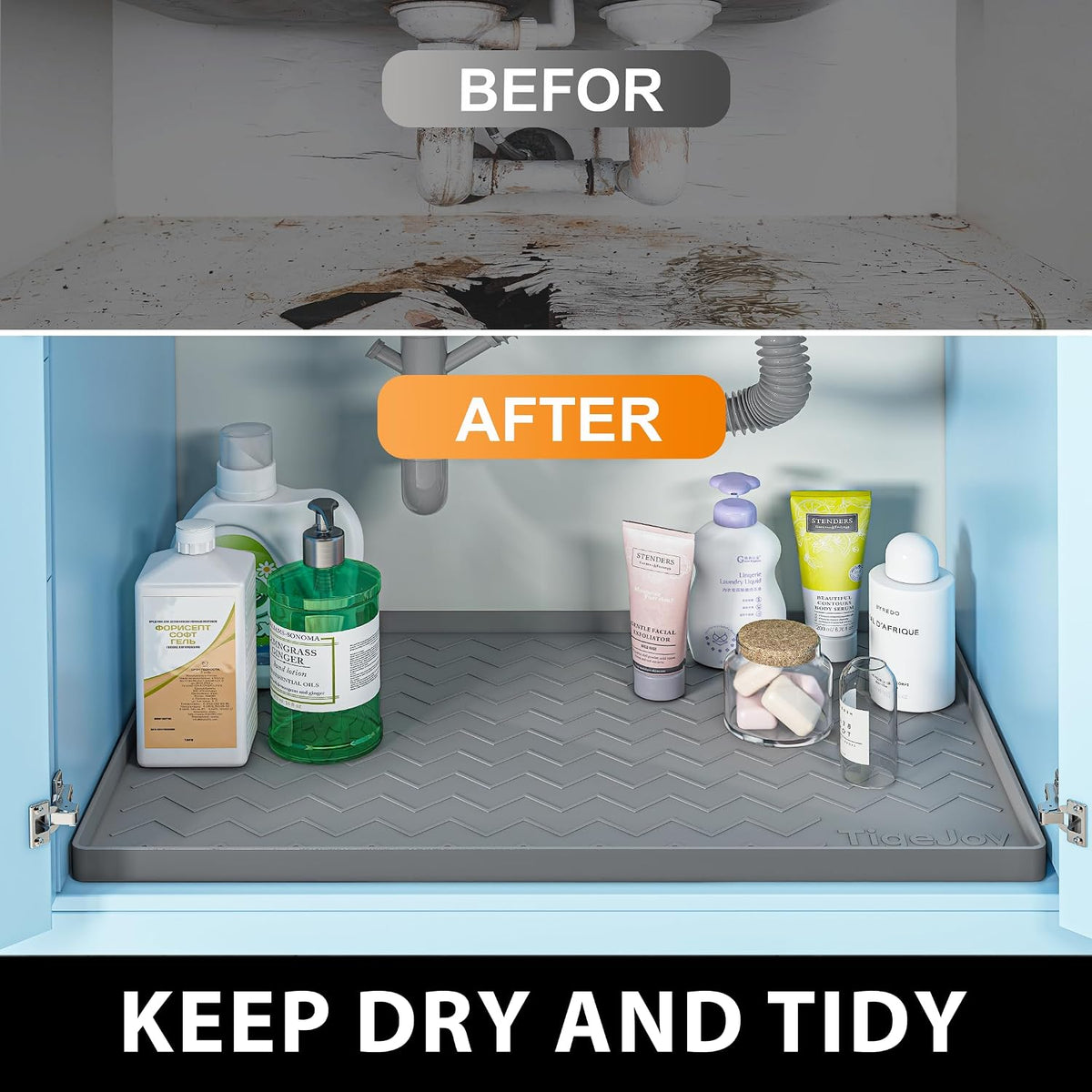 TigeJoy Under Sink Mats for Kitchen Waterproof 31" x 22", Cabinet L...