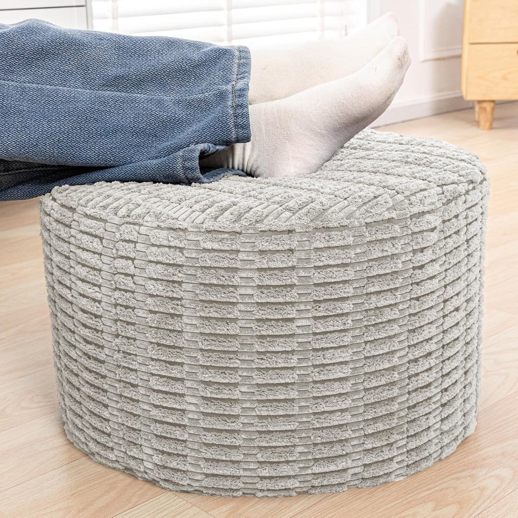 asuprui round ottoman pouf foot stool, light gray, side view