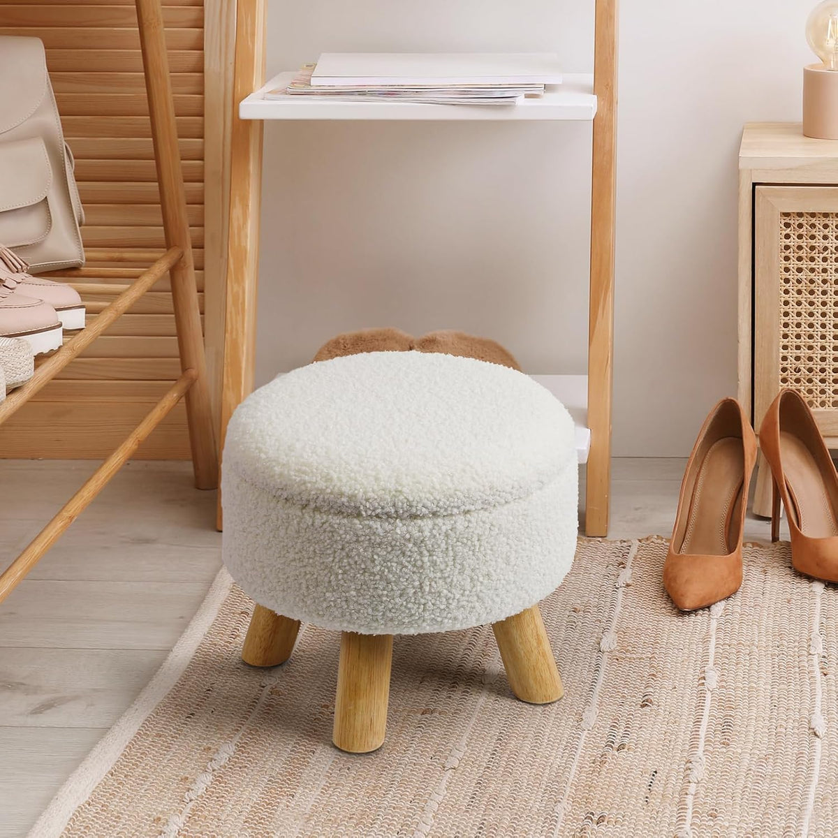 OGEMXU Ottoman Foot Stool, Small Ottoman with Storage,Round Storage Ottoman w...
