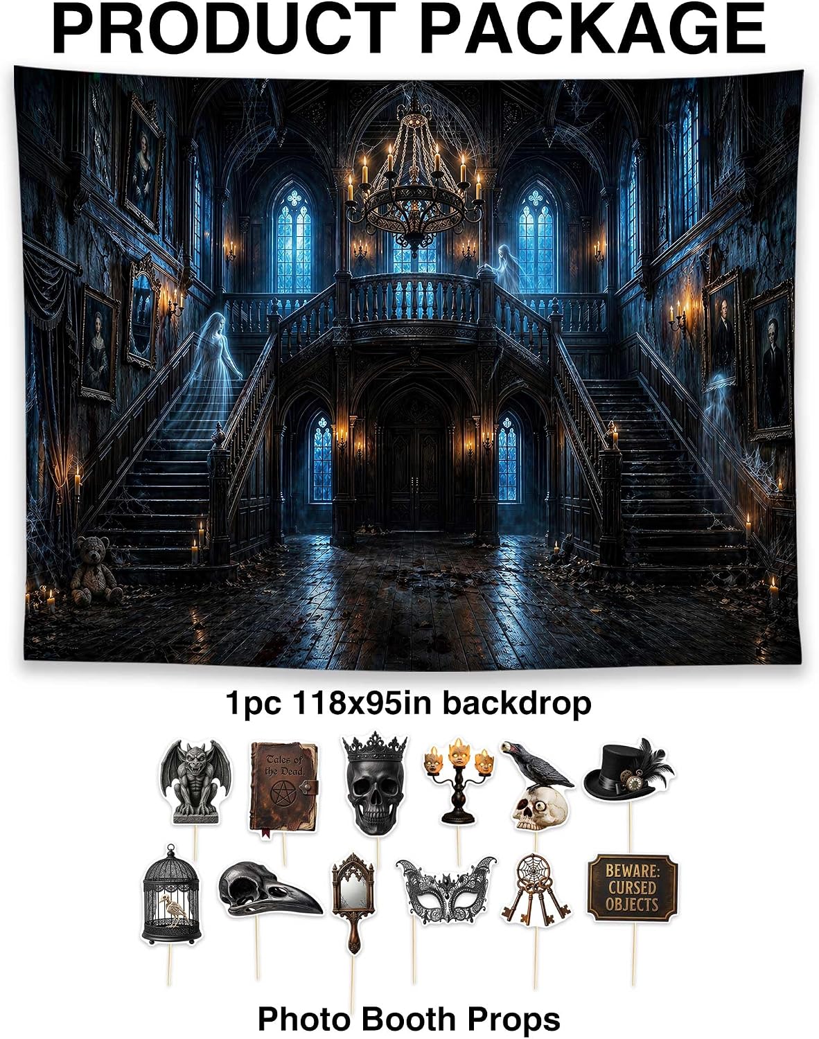Allenjoy 118" x 95" Halloween Mansion Photography Backdrop with Pho...