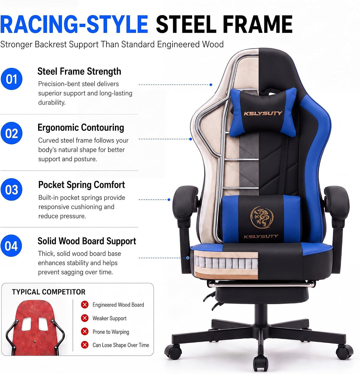 Desk Computer Gaming Chair - High Back Ergonomic Office Chair with Footrest a...
