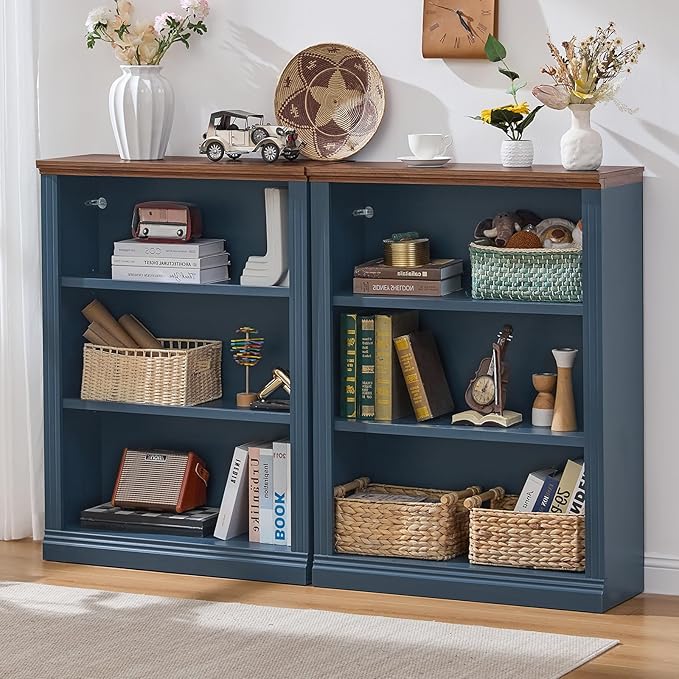RWYHG 43" Blue Tall Bookshelf Set of 3, 3-Tier Thick Wooden Book Shelf - Image 7