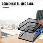 Hicarer 2 Pcs Black Metal Letter Tray Stackable Desk Tray Single Wire Mesh - Image 5