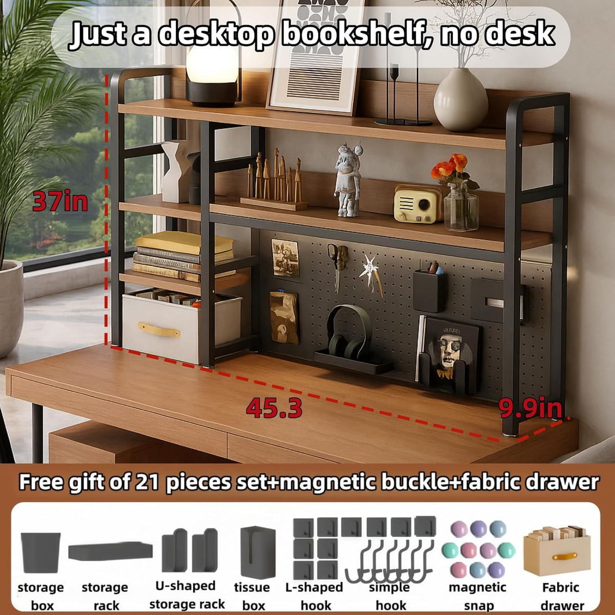 Desktop Bookshelf, pegboard Storage and Organization Rack, Dorm Desk Shelf, D...