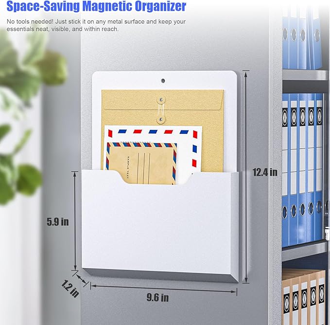 6 Pack Magnetic File Folder Holder, Wall Hanging Magnetic Pocket Mail Organizer - Image 5