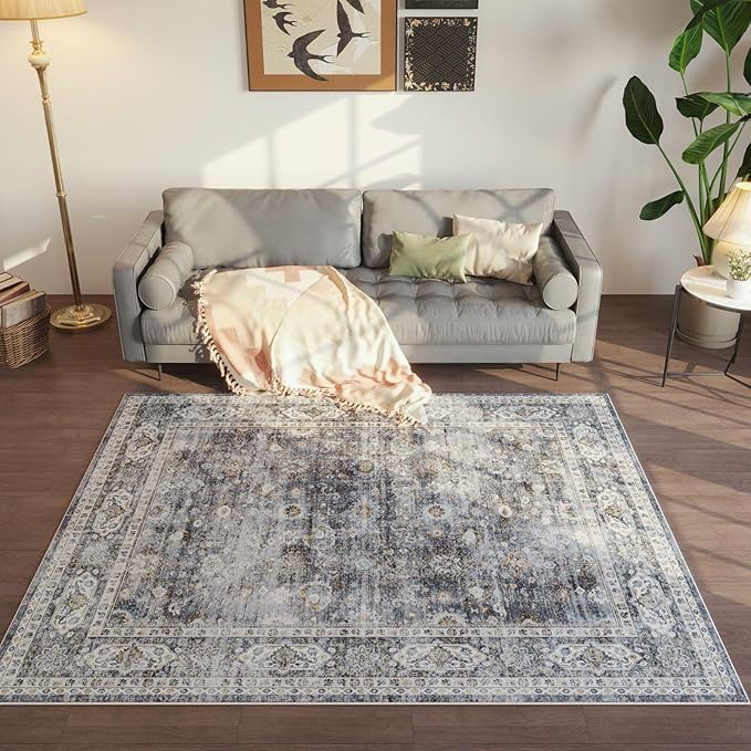 Rugcomf Area Rug 4x6 Rug Washable Boho Rugs Non Slip Low Pile Soft Floral Small - Image 5