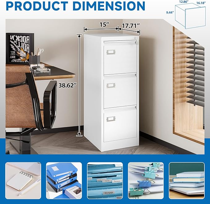 BYNSOE 3 Drawer File Cabinet - Image 4