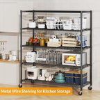 Himimi Storage Shelves with Wheels, 5-Tier Heavy Duty Steel Wire Rack Storage - Image 4
