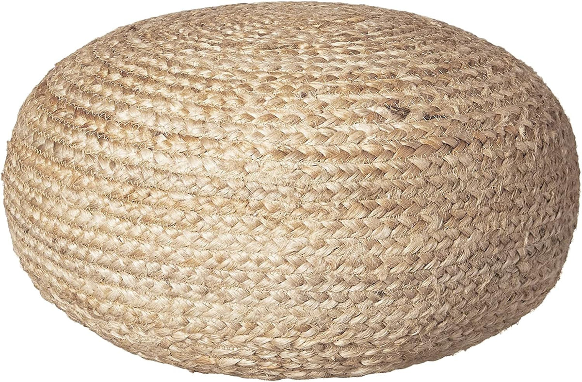 Decor Therapy Round Pouf Ottoman Footrest, Natural Jute Woven, Boho Pouf, Boh...