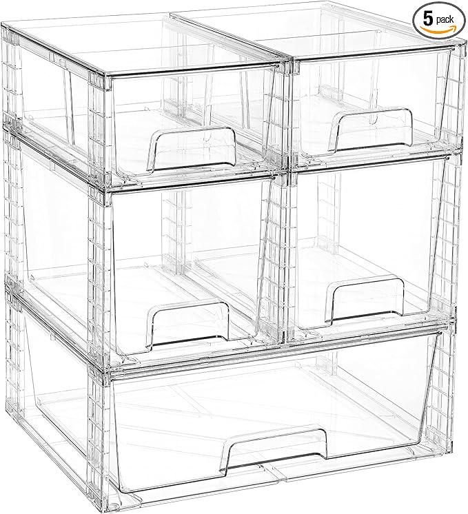 Vtopmart Clear Stackable Storage Drawers Set of 5, Easily Assemble Acrylic by Vtopmart