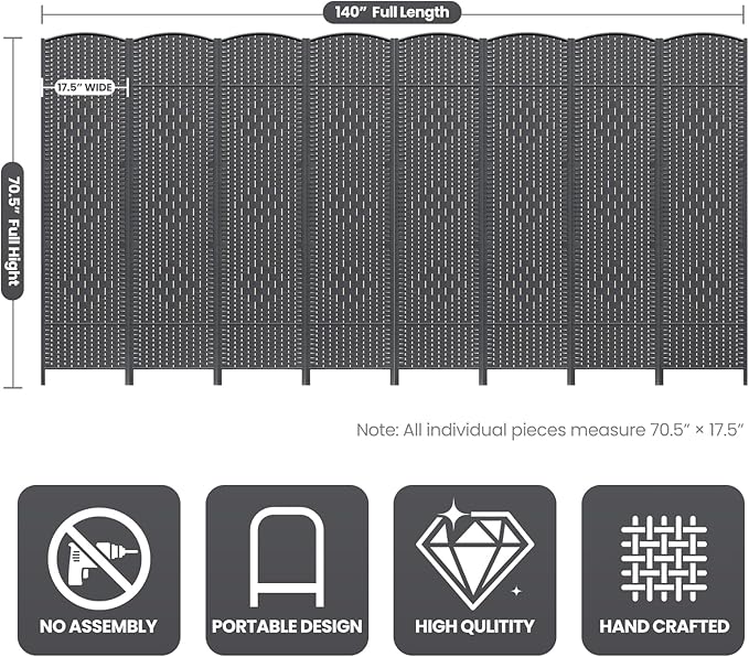 Cocosica 8 Panel Room Divider, 6Ft Folding Privacy Screen, Tall - Image 3