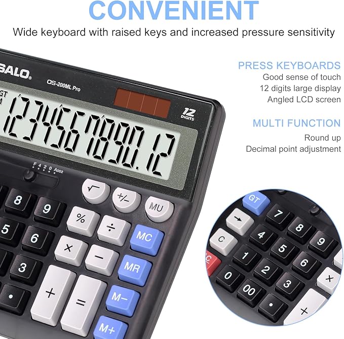 OSALO Desktop Calculator Extra Large Display 12 Digits Big Buttons Solar - Image 3