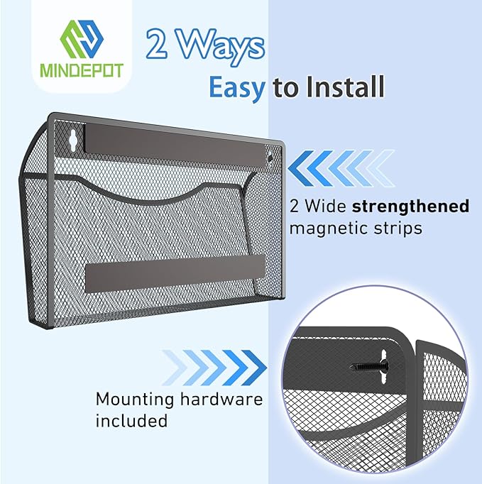 MINDEPOT Magnetic Wall File Organizer, Hanging Wall Mounted File Folder Binder - Image 3