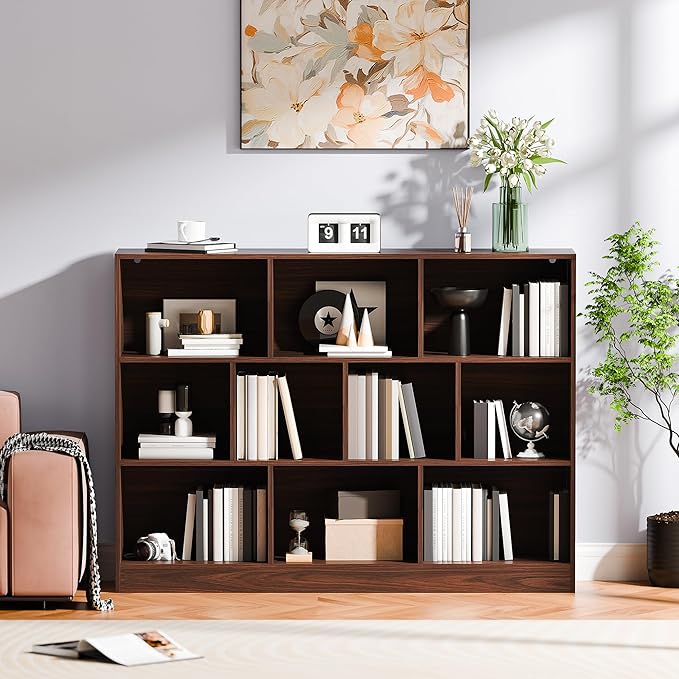 Cozy Castle Brown Bookshelf, 3-Tier Open Shelf Bookcase, 10 Cube Storage - Image 4