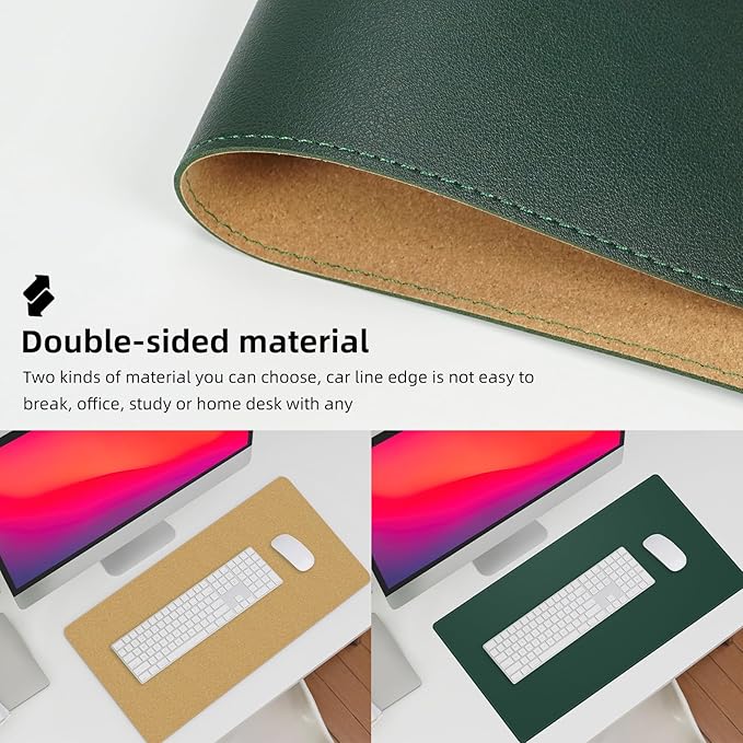 AFIING Dual-Sided Desk Pad, Natural Cork & PU Leather, Desk Mat Protector - Image 3