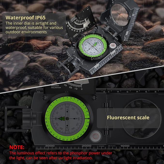 Anbte Compass Hiking Survival, IP65 Waterproof Metal Compass - Image 4