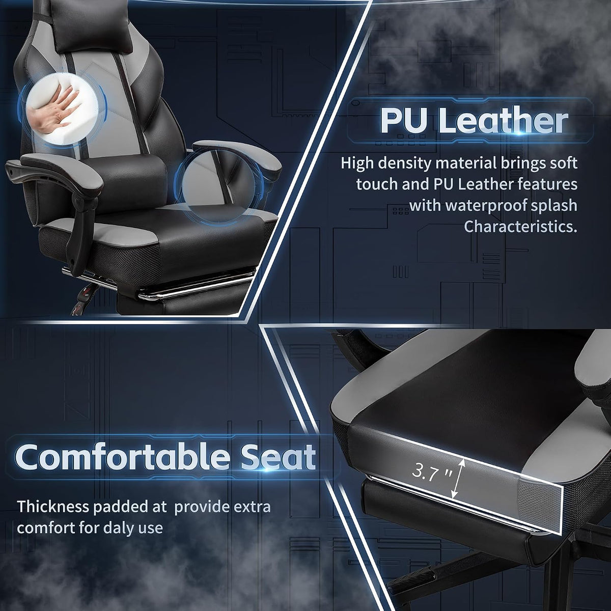 DL-win Gaming Chairs for Adults, Computer Chair with Footrest and High Back, ...