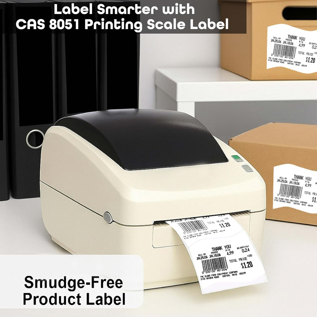 Aquos CAS 8051 Printing Scale Labels – CAS Labels | Barcode Labels | Blank Label Continuous Roll | UPC Label | Commercial Label for CAS Scales | Made in USA (8051, 12 Rolls)